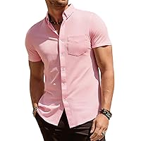 PJ PAUL JONES Men's Button Down Shirt Short Sleeve Regular Fit Casual Cotton Oxford Shirts Tops