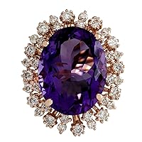 13.19 Carat Natural Violet Amethyst and Diamond (F-G Color, VS1-VS2 Clarity) 14K Rose Gold Cocktail Ring for Women Exclusively Handcrafted in USA