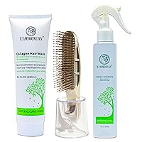 Xiaomoxuan Hair Scalp Massager Brush with Organic Leave-In Conditioner and Natural Collagen Hair Mask with Tea Tree Oil for Hair Repair Tretment Bundle