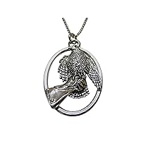 Hawk Bird and Glove Large Oval Pendant Necklace