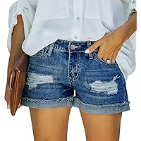 SANMM Womens Casual Stretch Denim Jean Shorts with Button Pockets for Summer
