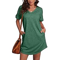 SAMPEEL Casual Dresses for Women V Neck Short Sleeve Swing Dress Spring Fashion 2024 Green 2XL