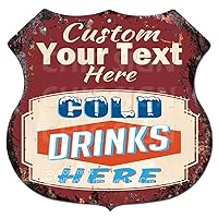 BP-0760 Customize Your Text Here Cold Drinks Here Custom Personalized Tin Chic Sign Rustic Vintage Style Retro Kitchen Bar Pub Coffee Shop Decor 11.75
