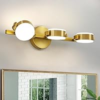 Bathroom Lights Over Mirror: Brushed Gold 3-Lights 360° Rotatable LED Bath Vanity Lighting Fixtures - Modern 30W Dimmable 4000K Wall Mount Lamps Above Mirrors for Bedroom Living Room