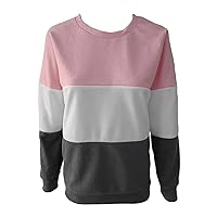 Women's Long Sleeve Oversized Crew Neck Stitching Color Block Knit Pullover Sweater Casual Fit Fuzzy Fleece Tunic Tops