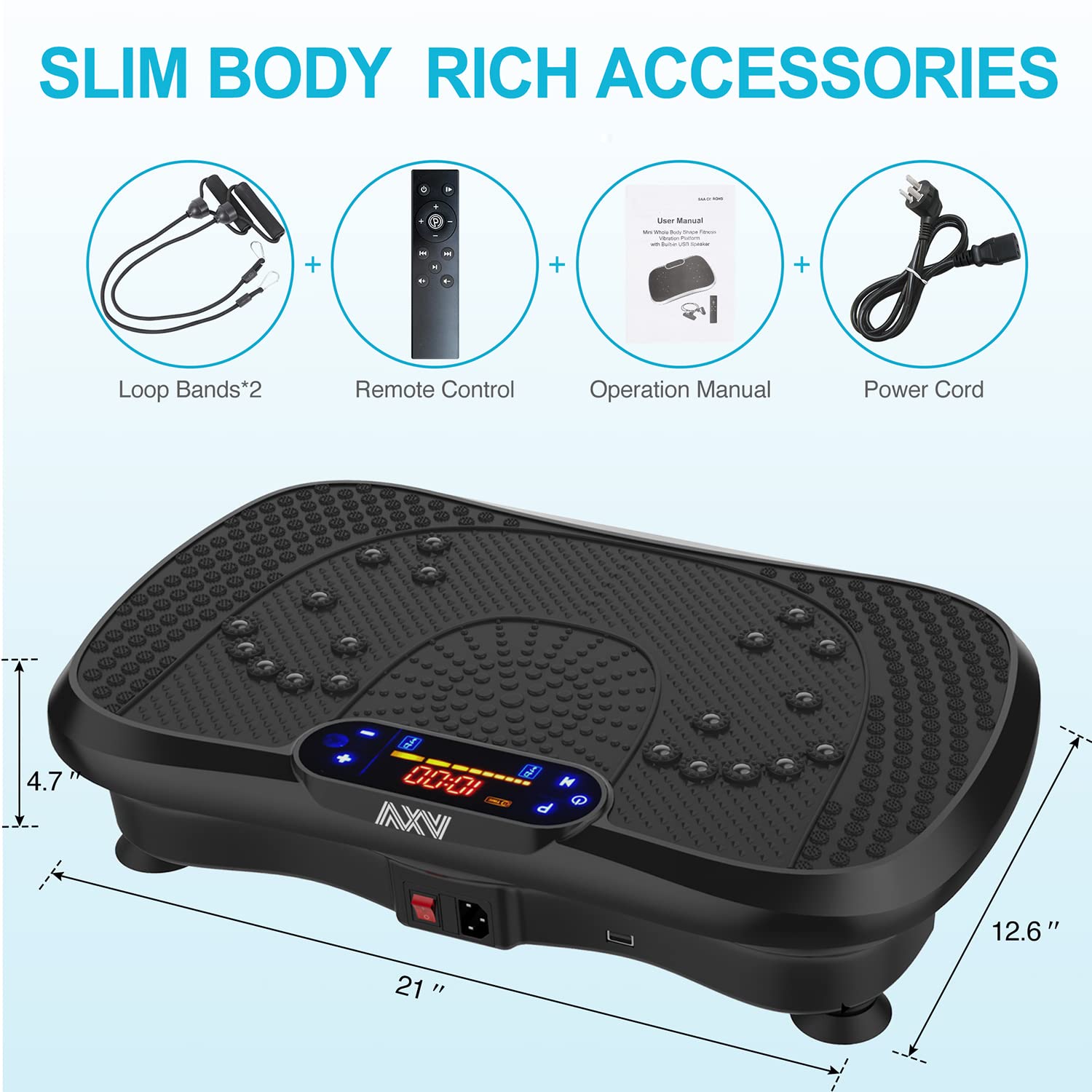 AXV Vibration Plate Exercise Machine Whole Body Workout Vibrate Fitness Platform Lymphatic Drainage Machine for Weight Loss Shaping Toning Wellness Home Gyms Workout