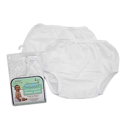 Dappi Waterproof 100% Nylon Diaper Pants, White, Medium 2 Count(Pack of 1)