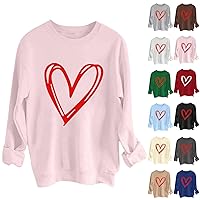 Women's Round Neck Long Sleeve Love Printed Heart Sweatshirt Simple Casual Top Loose Pleated Comfy Pullover Hoodies