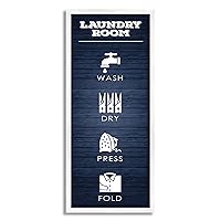 Laundry Room Icons Rustic Blue Pattern Cleaning Guide, Designed by Melody Hogan White Framed Wall Art, 13 x 30