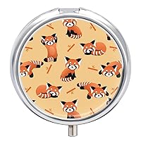 Cute Red Panda Bamboo Travel Pill Case 3 Compartments Portable Pill Box Containers Pill Organizer for Purse Pocket
