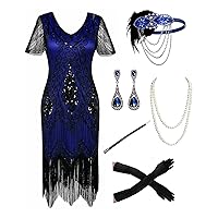 866 - Plus Size 1920s Vintage Fringed Gatsby Sequin Beaded Tassels Hem Flapper Party Prom Cocktail Concert Dress