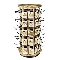 Ikee Design Free Assemble Wood Hexagon Rotating Jewelry Display Stand Tower,60 Removable Metal Hooks,Earring Card Keychain Display Stand,Jewelry Organizer,Earring Bracelet Organizer,Oak Color