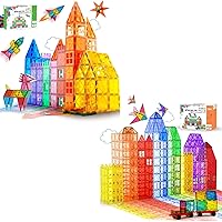 104PCS + 46PCS with 2 Cars Magnetic Tiles, Safe and Sturdy Magnetic Building Toys Set, STEM Preschool Learning Toys for Kids - Birthday Gifts for Boys & Girls