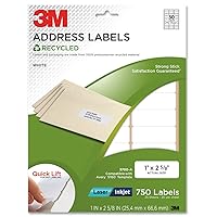 3M Permanent Adhesive Recycled Address Labels, 1 x 2 5/8