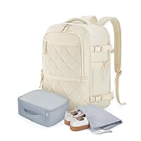 BAGSMART Travel Backpack for Women, 30L Carry on Backpack for Airplanes, 17 Inches Laptop Backpack for Travel, with Shoe Bag & Storage Bag, Backpack Suitcase for Travel, Beige