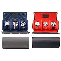 Genuine Saffiano Leather Watch Roll Travel Case Bundle - 2X Watch Roll Case For 3 Watches With Luxury Ultrasuede Lining in Slate Cross Stitch & Nero Black - Protect, Store, & Display Fine Timepieces