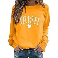 St. Patricks Day Sweatshirt Womens Funny Shamrock Printed Clover Long Sleeve Casual Irish Heart Printed Graphic Pullover