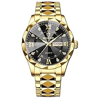 Mens Luxury Wrist Watches Diamond Business Dress Analog Quartz Stainless Steel Watch for Man Waterproof Luminous Date Dial Watch
