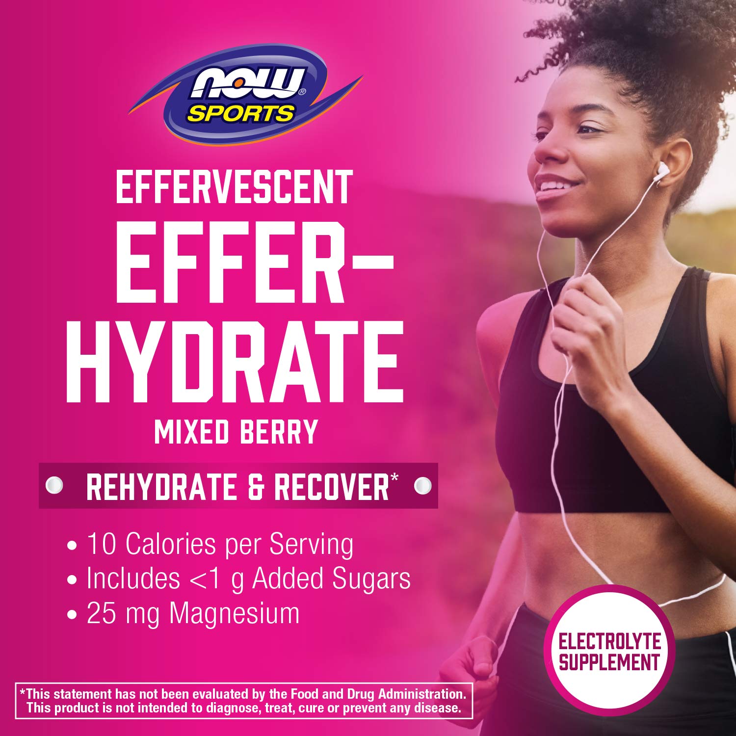 NOW Sports Nutrition, Effervescent Effer-Hydrate, Electrolyte Supplement, Recovery*, Mixed Berry, 10 Tablets