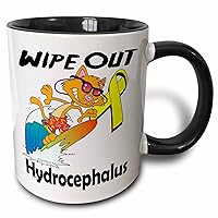3dRose Wipe Out Hydrocephalus Awareness Ribbon Cause Design Two Tone Mug, 11 oz, Black/White