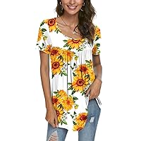 CATHY Women's 2024 Summer Short Sleeve Tunic Top Hide Belly Shirts Loose Comfy Blouse for Leggings