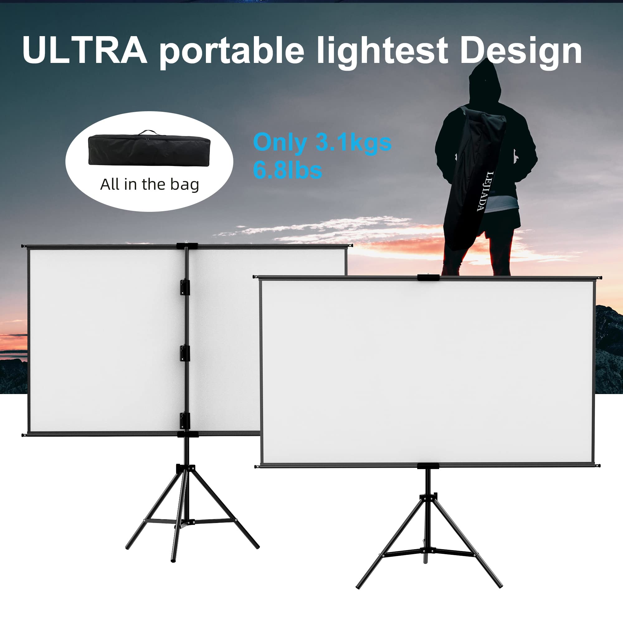 Small Portable Projector Screen Tripod Stand lejiada Mobile Projection Screen, Lightweight Carry & Durable Easy Adjustablle for Schools Meeting Conference Indoor Outdoor Use,