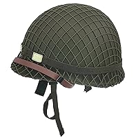 WW2 US Army M1 Steel Military Helmet Replica, WW2 Gear, WW2 Uniform, Vietnam War Helmet with Net Cover Chin Strap Cat Eye Band