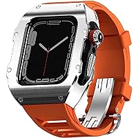 Stainless Steel Rm Watch Case Fluorine Rubber Strap，For Apple Watch 49mm Titanium Bezels Shockproof Exercise Band for Women and Men，For Iwatch 8 49mm