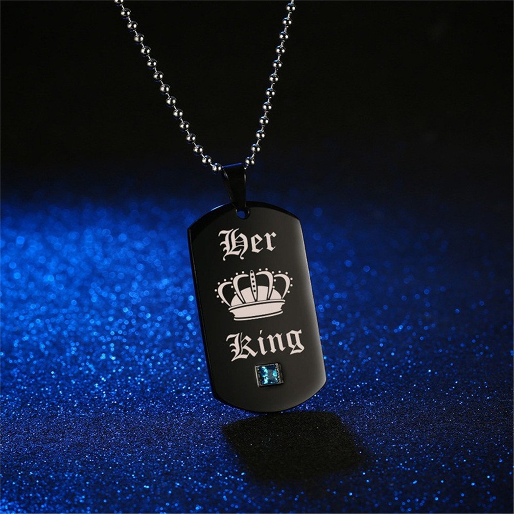 Uloveido His Queen & Her King Couples Square Pendant Necklaces for Men and Women Black and Gold Color Titanium SN115