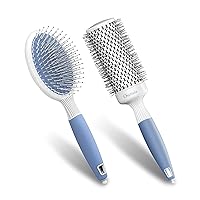 Hair Brush Set - Professional Round Brush and Oval Paddle Brush for Blow Drying - Hair Paddle Brush for Thick Hair - Ionic Brush for Frizzy Hair - Lightweight Hair Brush (1.7 inch)