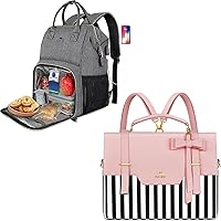Lunch Backpack, Insulated Cooler Backpack Lunch Box Laptop Backpack with USB Port for Women, 3 in 1 Convertible 15.6 Inch Laptop Briefcase Backpack with Bow, Cute Kawaii Computer Messenger Satchel Bag