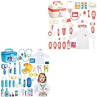 jerryvon Kids Doctor Kit for Toddlers + Pink Bunny Dentist Kit, Kids Doctor Playset with Stethoscope Costume Gifts Educactional Toys for 3 4 5 Year Old Boys Girls