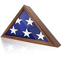 Flag Display Case for 5' x 9.5' Burial Flag, Military Flag Shadow Box with HD Tempered Glass and Wall Mount, Folded Triangle Flag Holder Frame for American Funeral Flag, Walnut Wood
