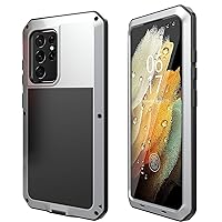Case for Samsung Galaxy S21 Ultra, Outdoor Heavy Duty Tough Armour Metal Military Case 360 Full Body Protective Metal and Silicone Dustproof Shockproof Case,Silver