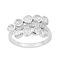 1.00 CTW Natural Diamond Polki Cluster Band Ring 925 Sterling Silver Platinum Plated Slice Diamond Jewelry