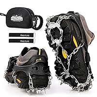 Hikenture Ice Cleats Crampons for Hiking Boots, 19 Spikes Shoe Ice & Snow Grips, Anti Slip Traction Cleats for Ice and Snow, Stainless Steel Ice Spikes for Hiking, Fishing, Walking, Mountaineering