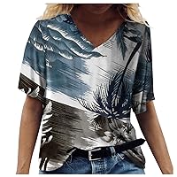 Blouses for Women Plus Size, Fashion Women Casual Top Printing V-Neck Loose Short-Sleeved T-Shirt