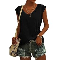 Deals of The Day Peplum Tops for Women Trendy 2024 Concert Outfits Workout Shirts Red Shirt Womens Fashion White Tee Royal Blue Summer Tops for Women 2024, Cap Sleeve Sexy V Neck Tank (BK，XXL)
