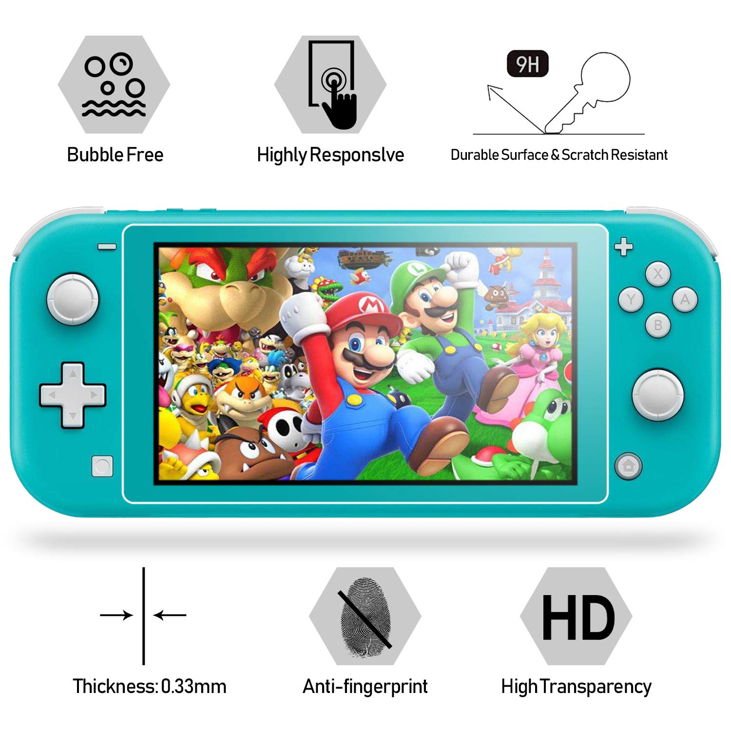 Daydayup Clear Case Compatible with Nintendo Switch Lite Protective, with 2-Pack Switch Lite Tempered Screen Protector and 6 Pcs Cult Thumb Grips,HD Clear