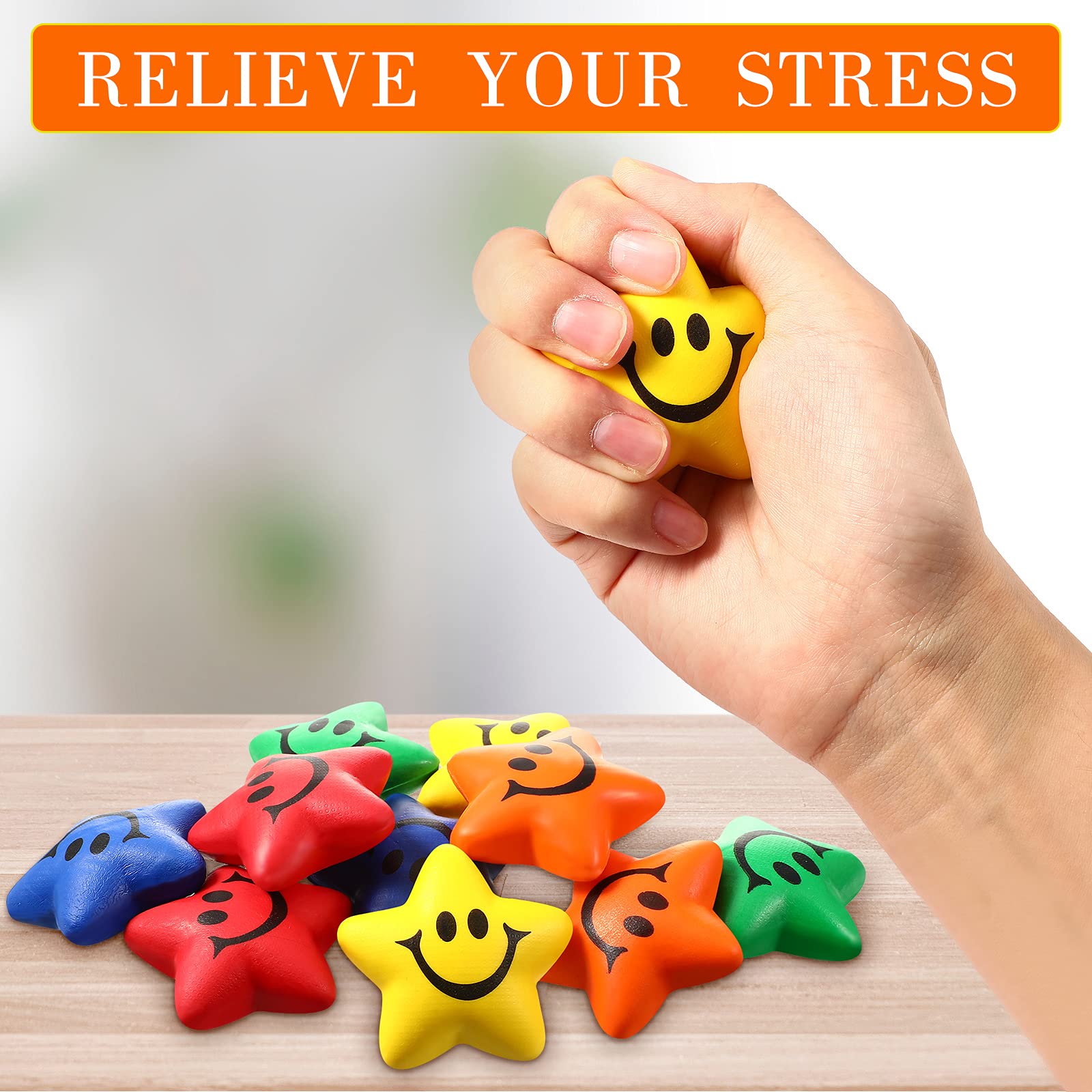 45 Pieces Star Smile Face Stress Balls Mini Star Foam Balls Smile Funny Face Toys Relief Star Smile Balls for School Carnival Reward Student Prizes Party Favor Toy, 5 Colors (45 Pieces)