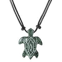 NOVICA Handmade .925 Sterling Silver Jade Pendant Necklace Carved Turtle Cotton Guatemala Animal Themed Gemstone Turtle frog 'Marine Turtle'