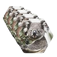 Coaster for Drink Leather Coaster Set of 6 Koala Drink Coasters Heat Resistant Coffee Cup mat Tabletop Protection Cup Pad Decorate Cup Mat for Kitchen