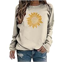 Ceboyel Women Graphic Crew Neck Sweatshirts Sunflower Print Pullover Tops Long Sleeve Blouses Shirts Teen Girls Cute Clothes