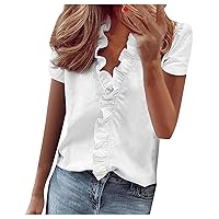 Summer Women Ruffle Sleeve T-Shirts Casual Slim Solid Tops Fashion Short Sleeve Tunic Tee Comfy Soft Blouses