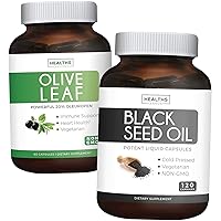 Bundle of Olive Leaf Extract & Black Seed Oil - Healthy Lifestyle Bundle - Olive Leaf Extract (Non-GMO) Super Strength: Oleuropein & Black Seed Oil - 120 Caps (Non-GMO) Premium & Cold-Pressed