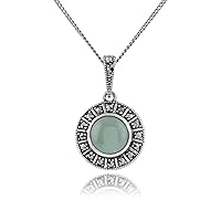 Gemondo Art Deco Style 925 Sterling Silver 1.44ct Green Jade & Marcasite Necklace