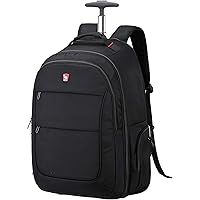 OIWAS Travel Rolling Backpack, 17.3 inch Backpack with Wheels, Wheeled Laptop Backpack for Men, Roller Carry on Luggage Business Computer Bag Work Trolley Suitcase 36L Adults Women Black