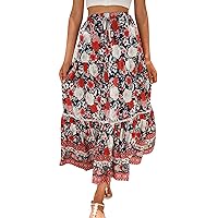 Maxi Dresses for Women 2024 Casual, Women's Floral Splicing Long Skirt Rayon, S XL