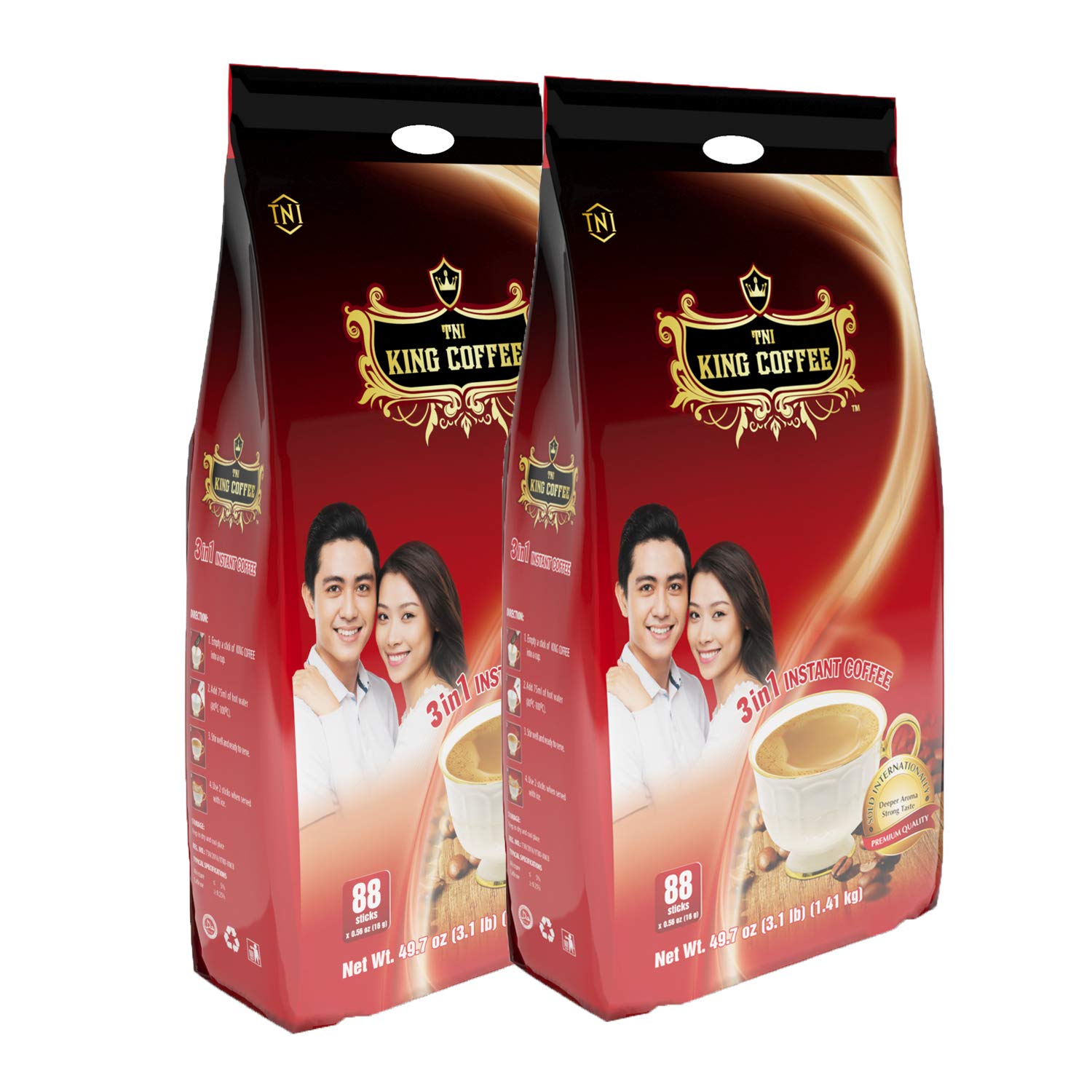 King Coffee Premium Instant Coffee - 3 in 1 Vietnamese Coffee Blend w/ Creamer & Sugar - 176 Single Serve Instant Coffee Packets (2 Bags - 176 Sticks)