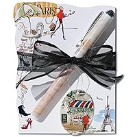 Lissom Design Note Pad Gift Desk Set for Home or Office Memo Sheet Notepad and Pen, 2-Piece, Paris Fashion